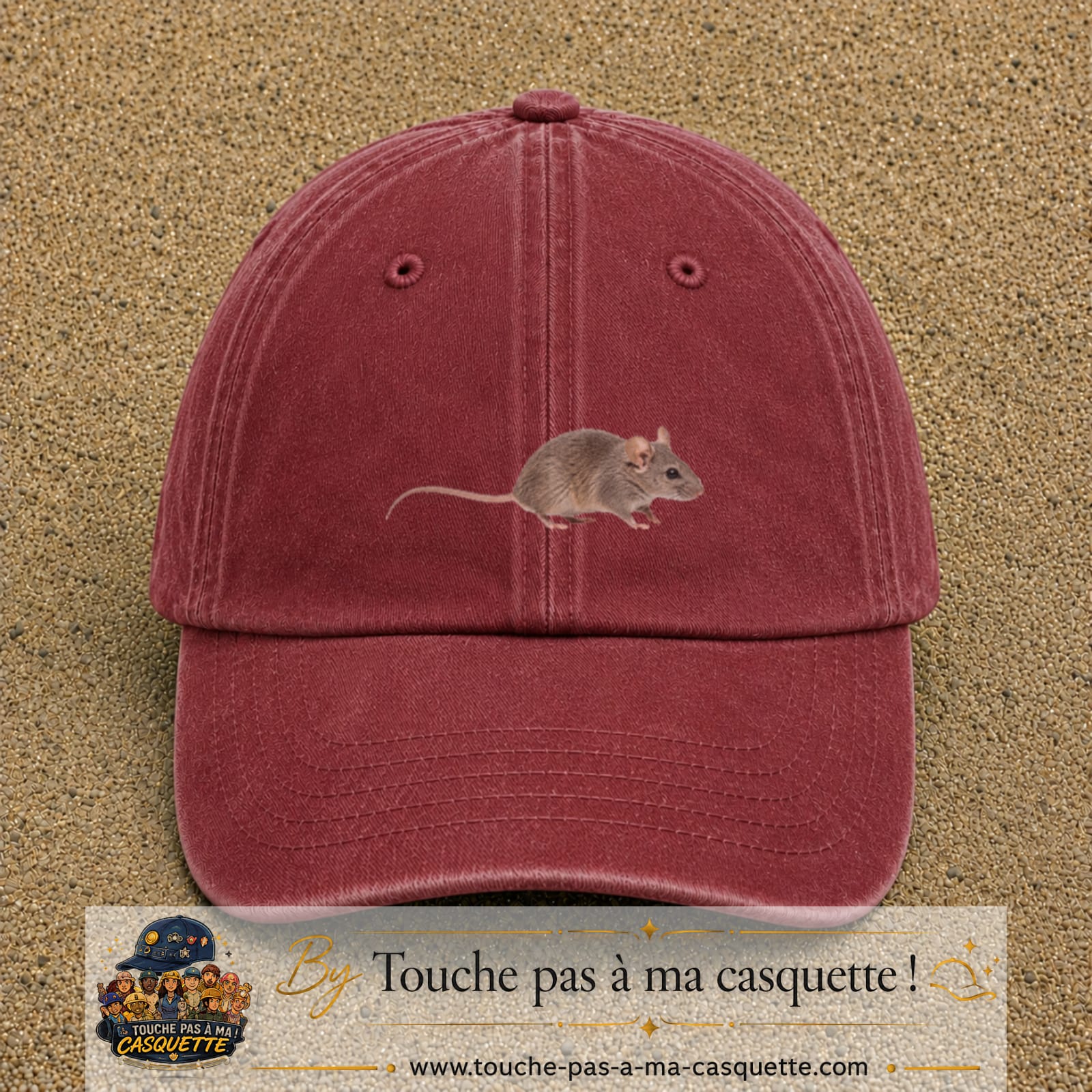 Image principale produit73moyenRB - casquette Rouge délavé - Bordeaux délavé avec visuel Souris 5 cm