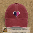 Image principale produit116grosRB - casquette Rouge délavé - Bordeaux délavé avec visuel Cœur bicolore 7 cm