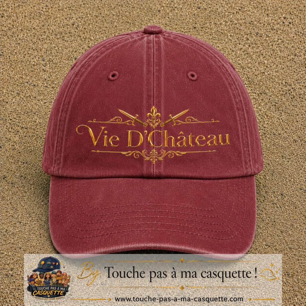 Image principale produit53grosRB - casquette Rouge délavé - Bordeaux délavé avec visuel Vie de Château 7 cm