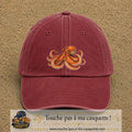 Image principale produit71grosRB - casquette Rouge délavé - Bordeaux délavé avec visuel Pieuvre 7 cm