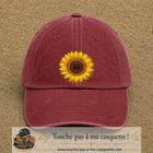 Image principale produit11grosRB - casquette Rouge délavé - Bordeaux délavé avec visuel Tournesol 7 cm