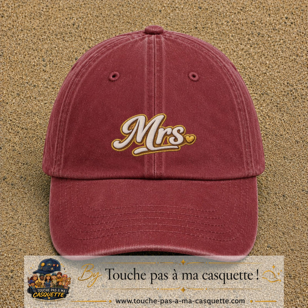 Image principale produit112moyenRB - casquette Rouge délavé - Bordeaux délavé avec visuel Mrs élégante 5 cm