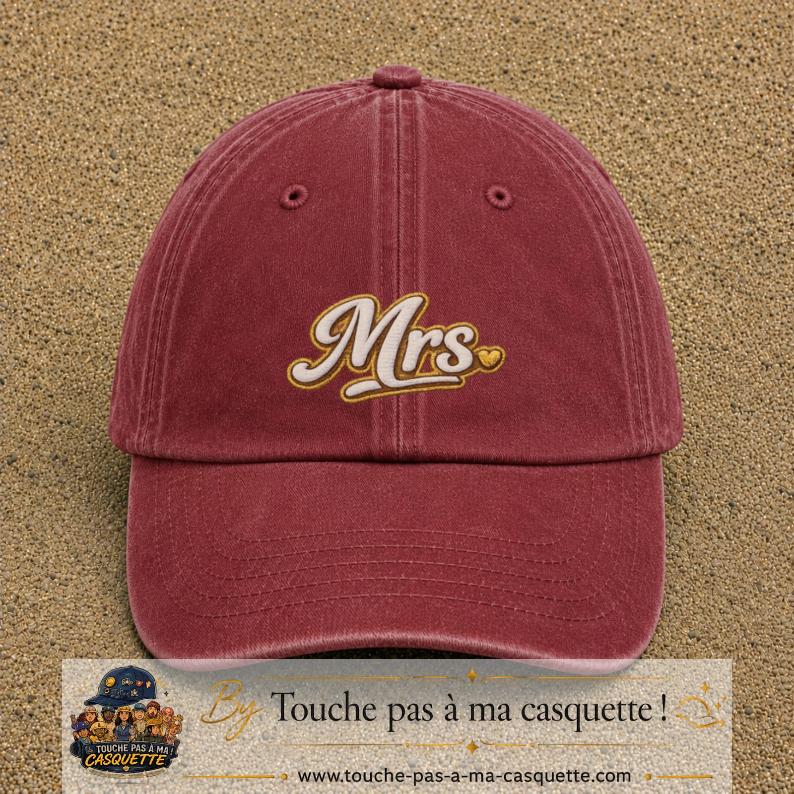 Image principale produit112moyenRB - casquette Rouge délavé - Bordeaux délavé avec visuel Mrs élégante 5 cm