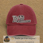 Image principale produit122grosRB - casquette Rouge délavé - Bordeaux délavé avec visuel Vache message français 7 cm