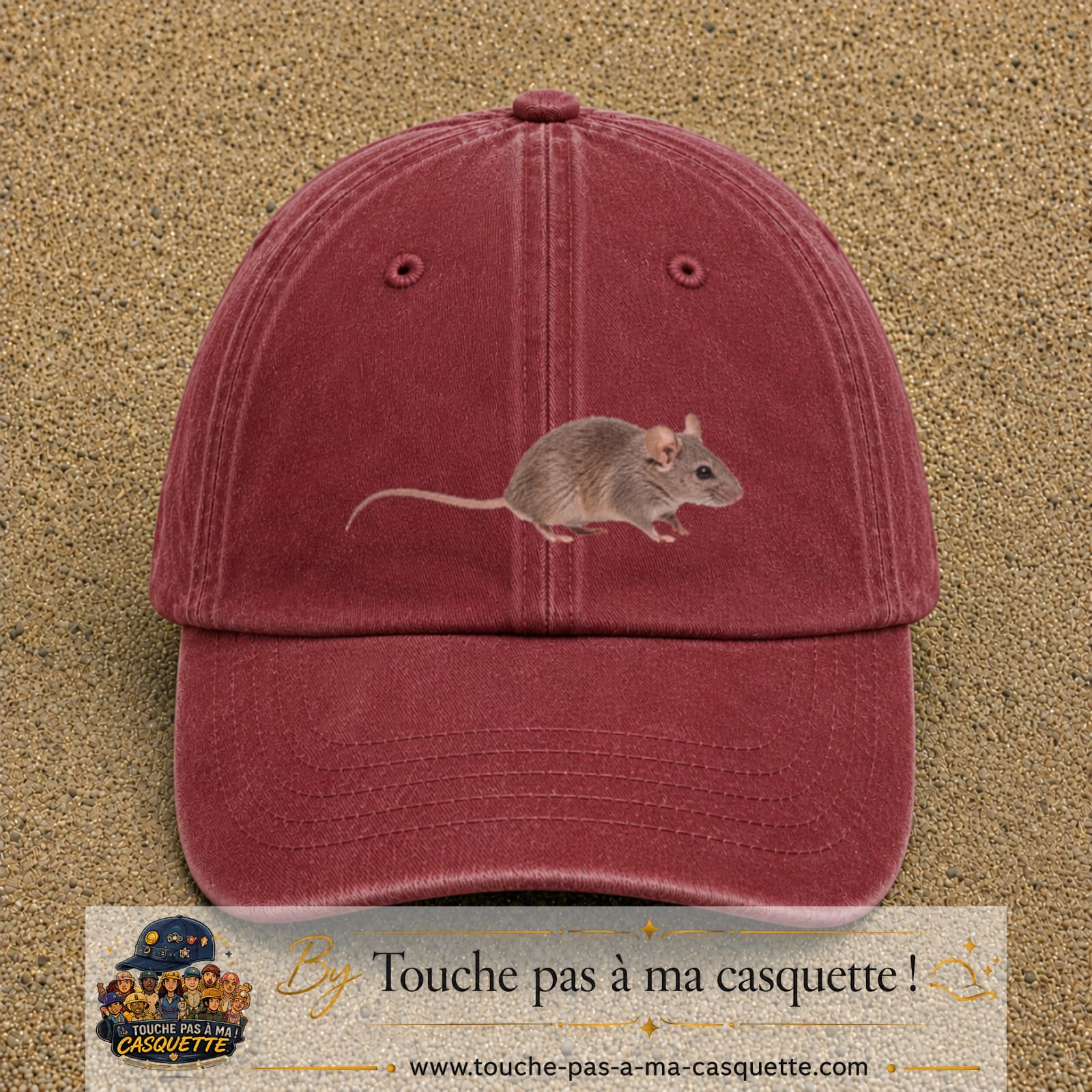 Image principale produit73grosRB - casquette Rouge délavé - Bordeaux délavé avec visuel Souris 7 cm