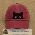 Image principale produit16grosRB - casquette Rouge délavé - Bordeaux délavé avec visuel Chat noir caché yeux ronds 7 cm