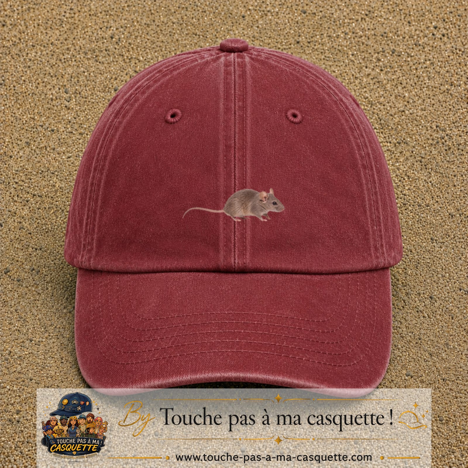 Image principale produit73petitRB - casquette Rouge délavé - Bordeaux délavé avec visuel Souris 3 cm