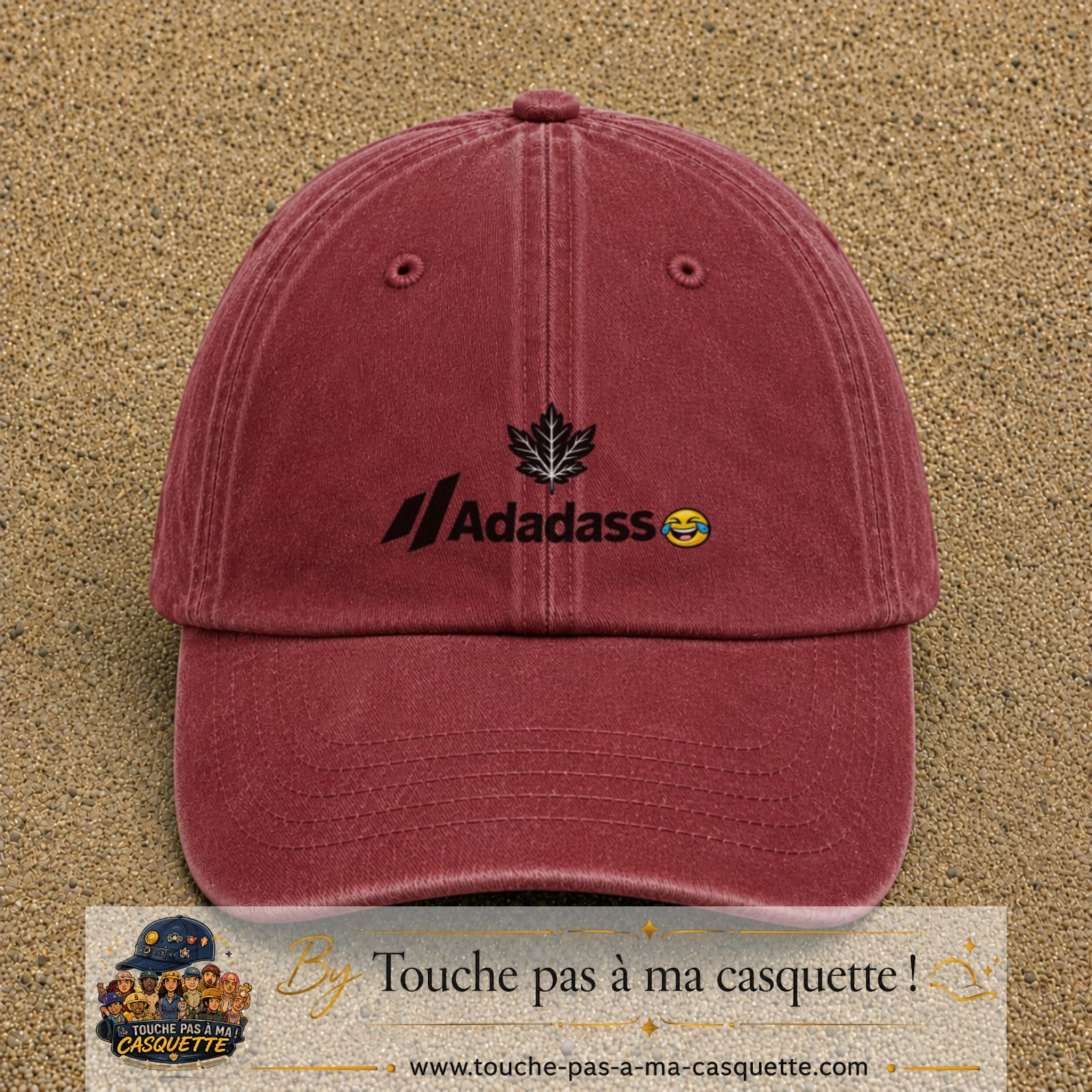 Image principale produit38moyenRB - casquette Rouge délavé - Bordeaux délavé avec visuel Adadass feuille d’érable 5 cm