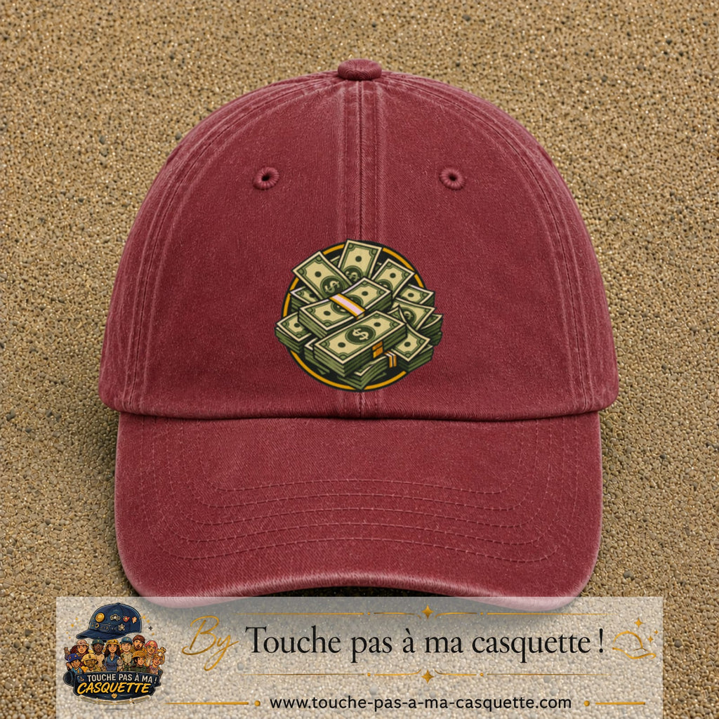 Image principale produit61grosRB - casquette Rouge délavé - Bordeaux délavé avec visuel Liasses de billets 7 cm