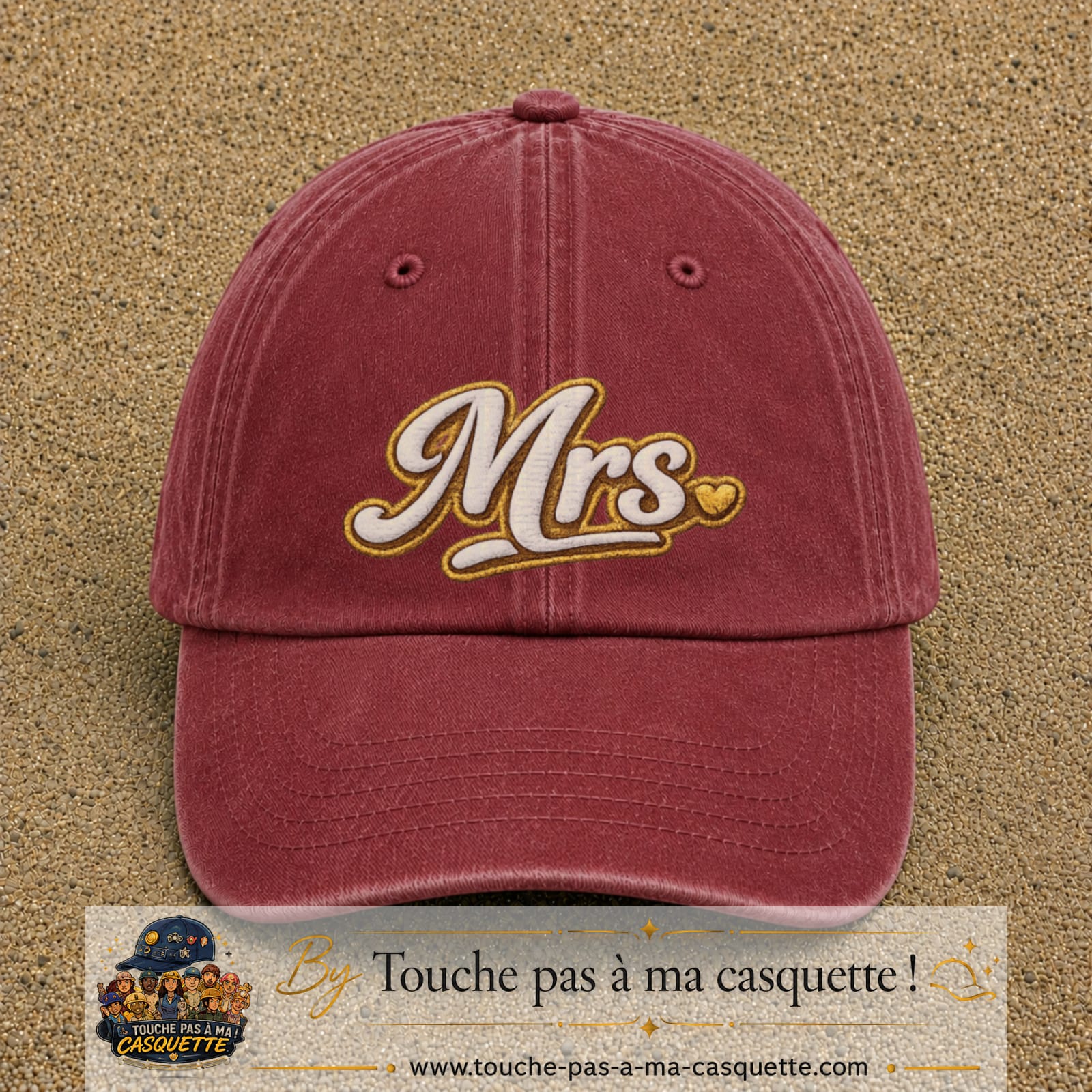 Image principale produit112grosRB - casquette Rouge délavé - Bordeaux délavé avec visuel Mrs élégante 7 cm