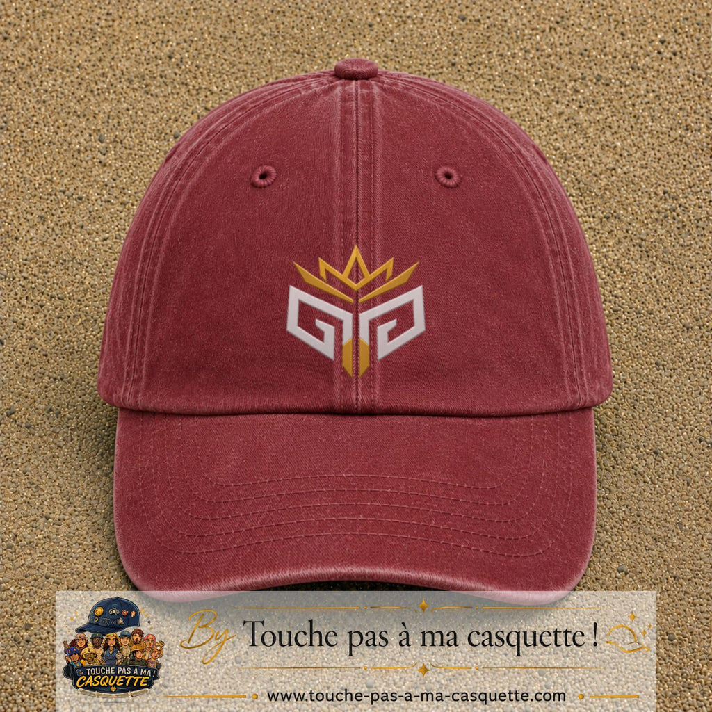 Image principale produit125grosRB - casquette Rouge délavé - Bordeaux délavé avec visuel Monogramme couronne 7 cm