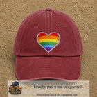 Image principale produit25grosRB - casquette Rouge délavé - Bordeaux délavé avec visuel Cœur arc-en-ciel écusson 7 cm