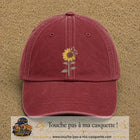 Image principale produit13grosRB - casquette Rouge délavé - Bordeaux délavé avec visuel Tournesol bohème 7 cm