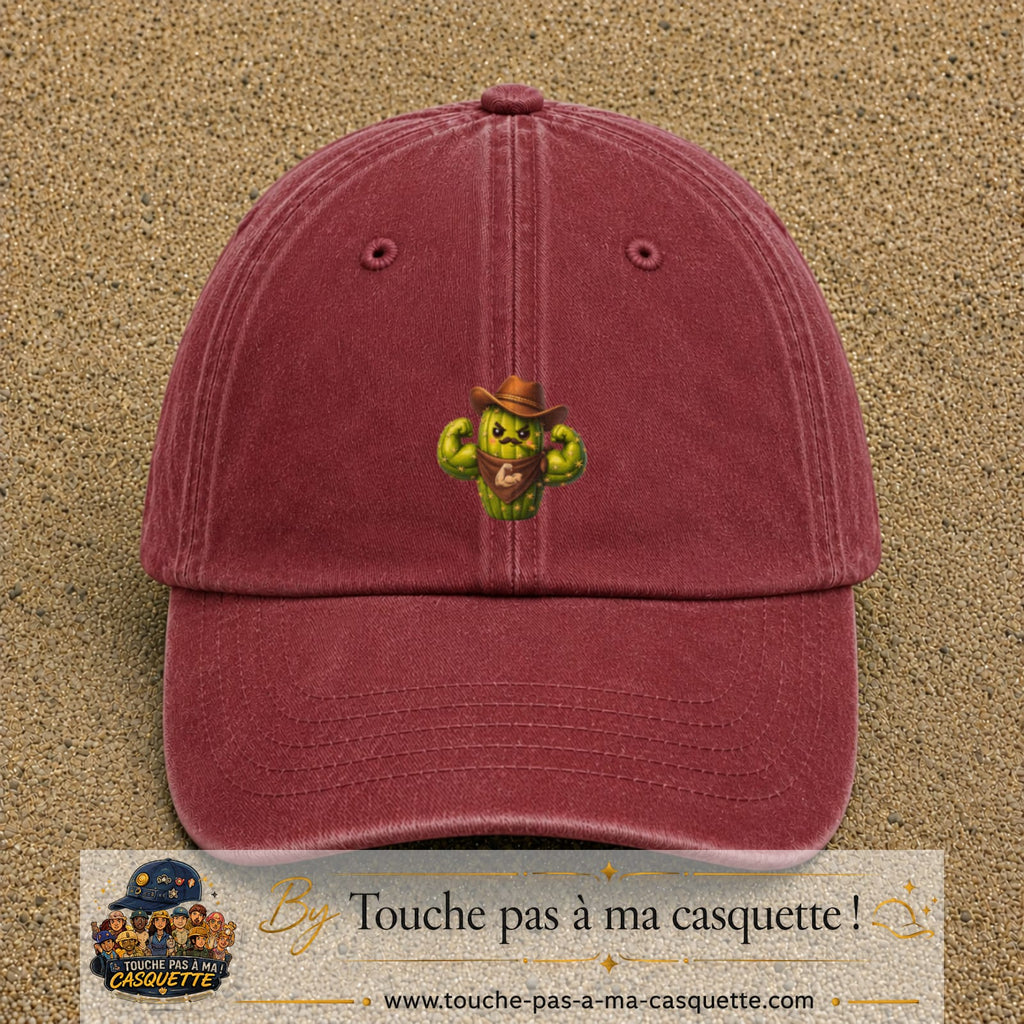 Image principale produit194moyenRB - casquette Rouge délavé - Bordeaux délavé avec visuel Cactus cowboy 5 cm