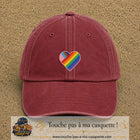 Image principale produit23moyenRB - casquette Rouge délavé - Bordeaux délavé avec visuel Cœur arc-en-ciel 5 cm