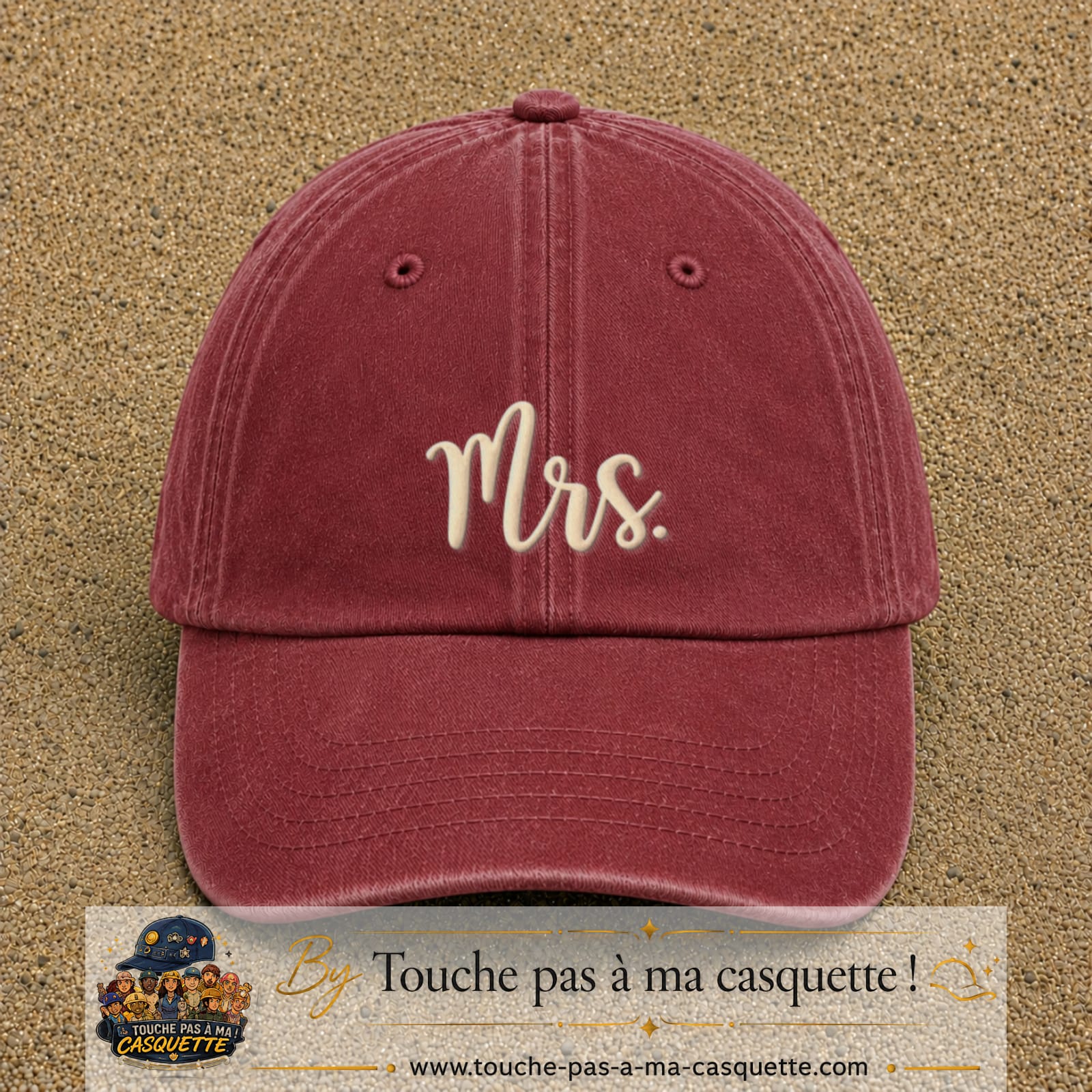 Image principale produit113moyenRB - casquette Rouge délavé - Bordeaux délavé avec visuel Mrs blanc 5 cm