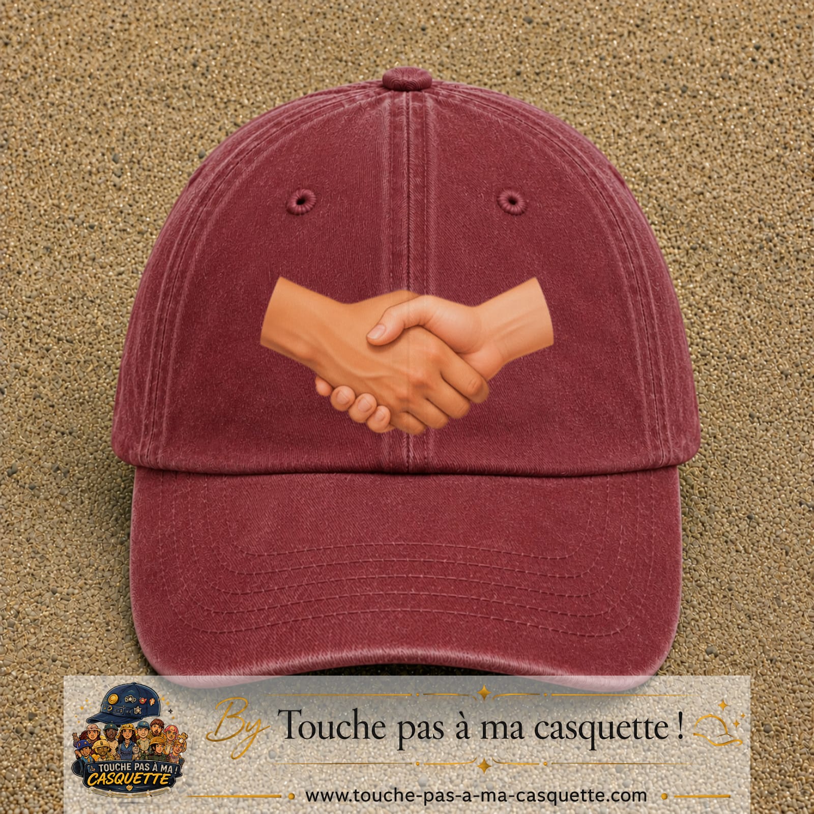Casquette Rouge délavé - Bordeaux délavé 100% coton avec motif Poignée de main 7 cm - image principale