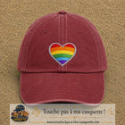 Casquette baseball Rouge délavé - Bordeaux délavé 100% coton avec visuel Cœur arc-en-ciel 7 cm - image produit principale