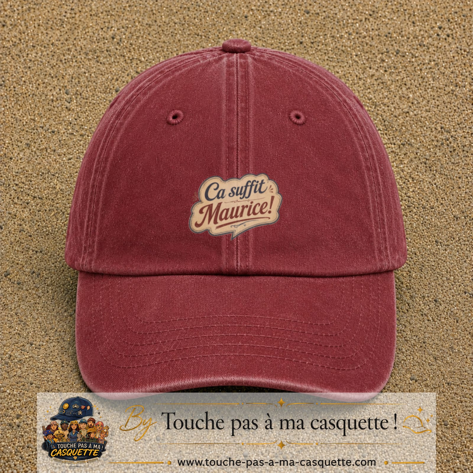 Casquette baseball Rouge délavé - Bordeaux délavé 100% coton avec visuel Ça suffit Maurice 5 cm - image produit principale