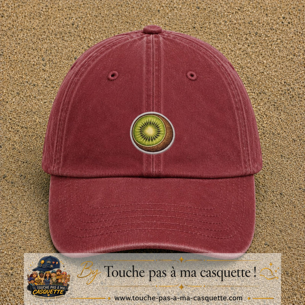 Casquette Rouge délavé - Bordeaux délavé motif Kiwi frais 5 cm - vue principale