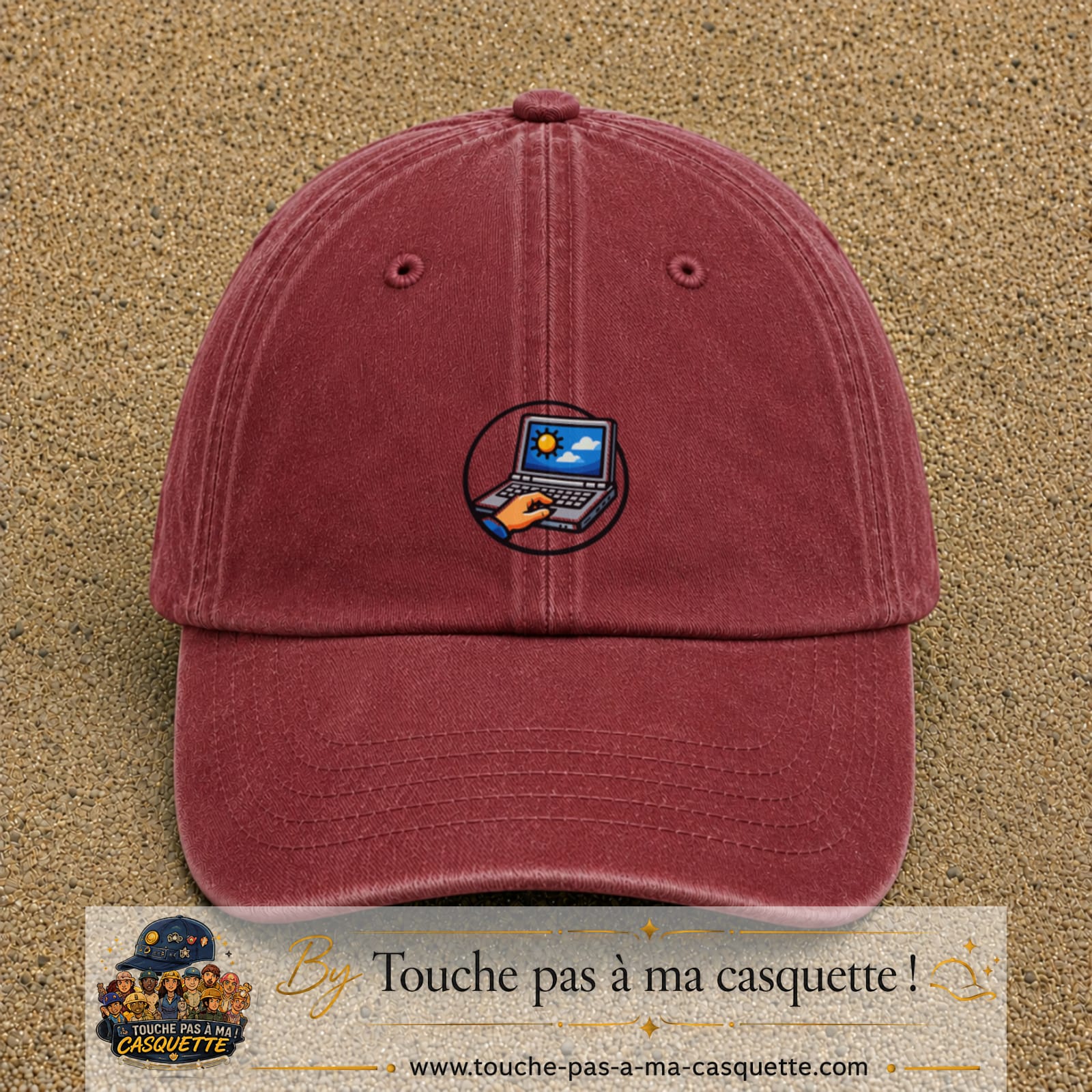 Casquette Rouge délavé - Bordeaux délavé 100% coton avec motif Ordinateur portable météo 5 cm - image principale
