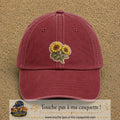 Casquette Rouge délavé - Bordeaux délavé motif Duo de tournesols 7 cm - vue principale