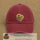 Casquette Rouge délavé - Bordeaux délavé motif Duo de tournesols 7 cm - vue principale