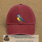 Casquette baseball Rouge délavé - Bordeaux délavé 100% coton avec visuel Mésange bleue 7 cm - image produit principale