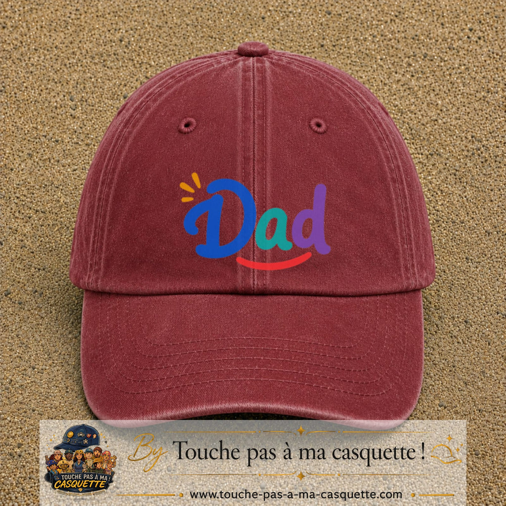 Casquette baseball Rouge délavé - Bordeaux délavé 100% coton avec visuel Dad coloré 7 cm - image produit principale