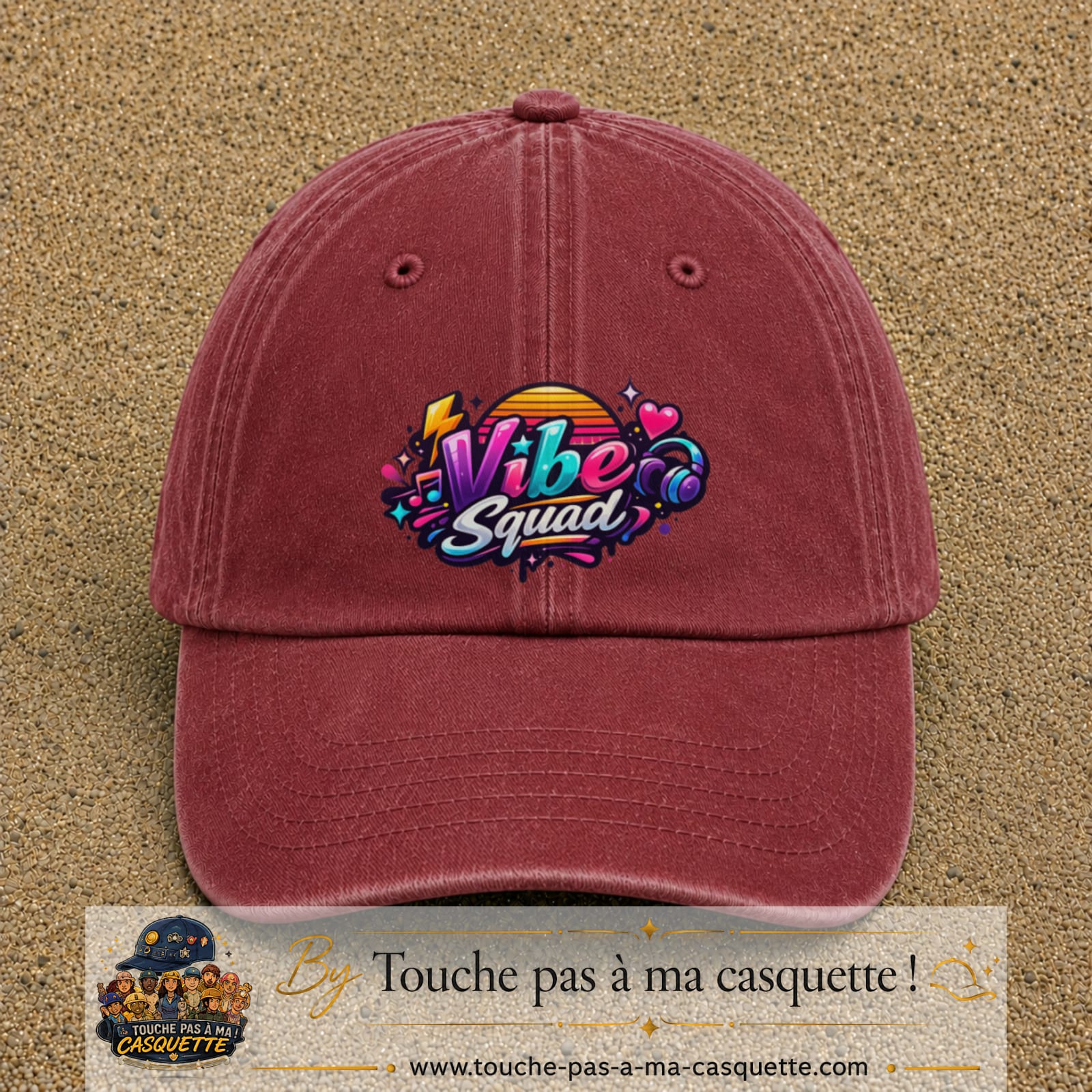 Casquette Rouge délavé - Bordeaux délavé 100% coton avec motif Vibe Squad 7 cm - image principale