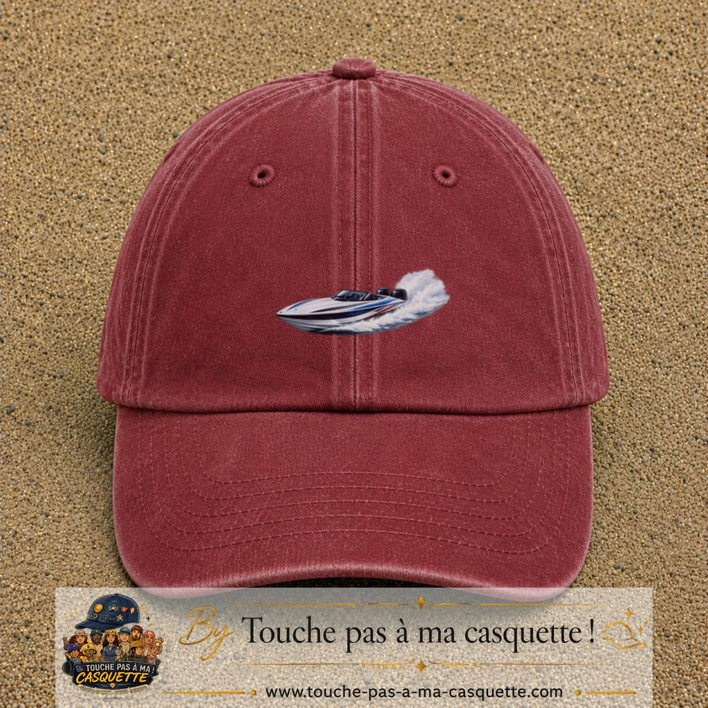 Casquette baseball Rouge délavé - Bordeaux délavé 100% coton avec motif Bateau rapide 7 cm - image principale