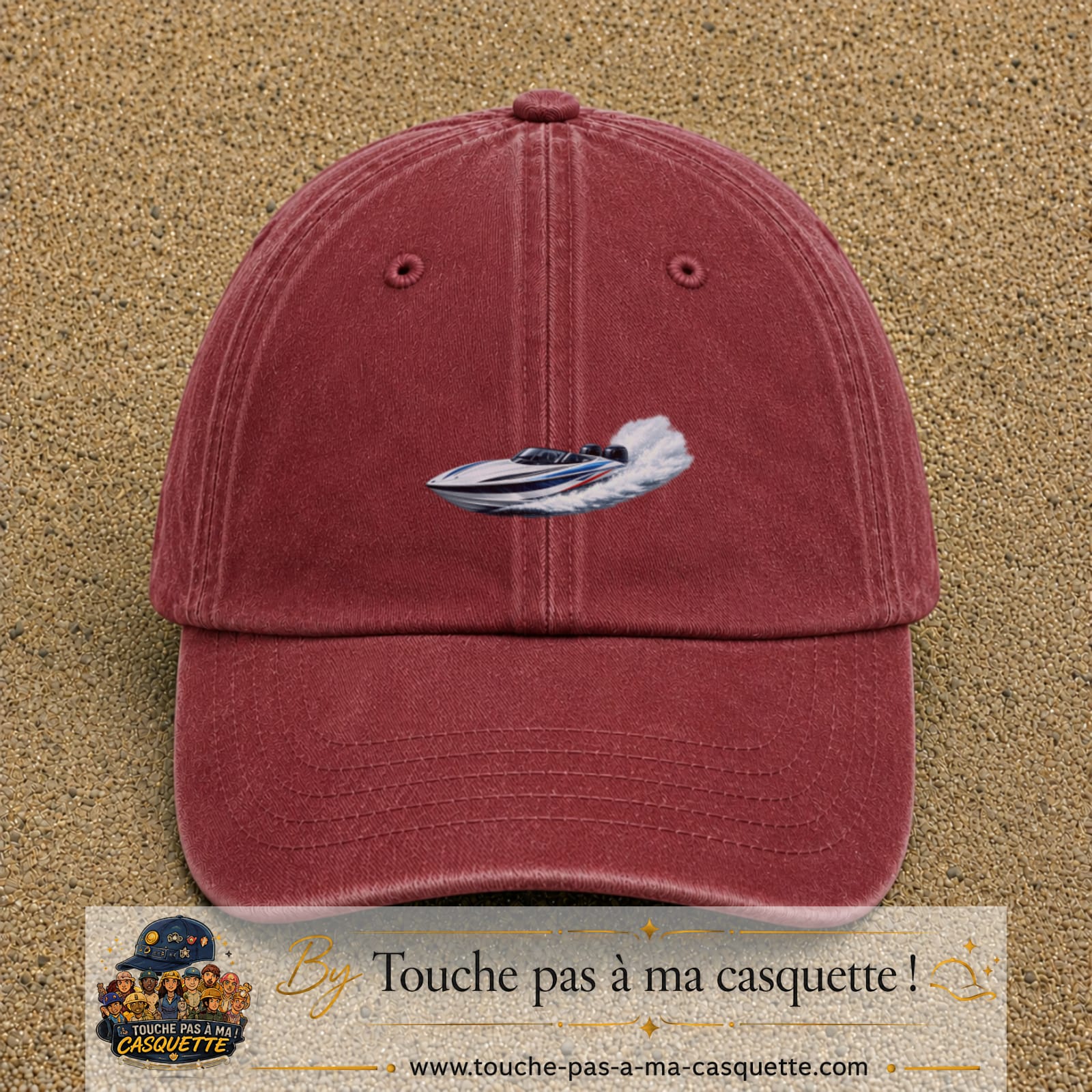 Casquette baseball Rouge délavé - Bordeaux délavé 100% coton avec motif Bateau rapide 7 cm - image principale