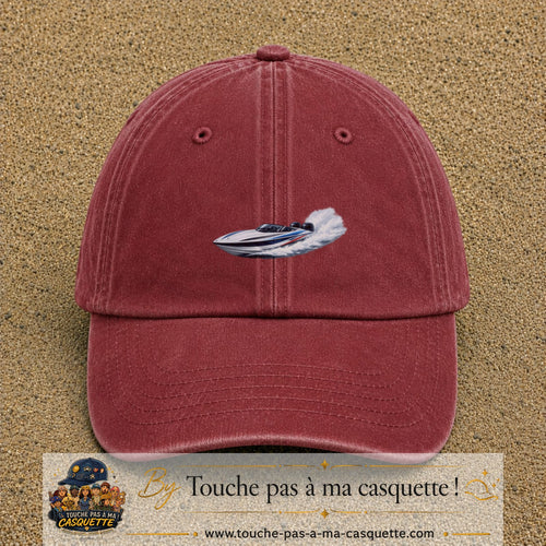 Casquette baseball Rouge délavé - Bordeaux délavé 100% coton avec motif Bateau rapide 7 cm - image principale