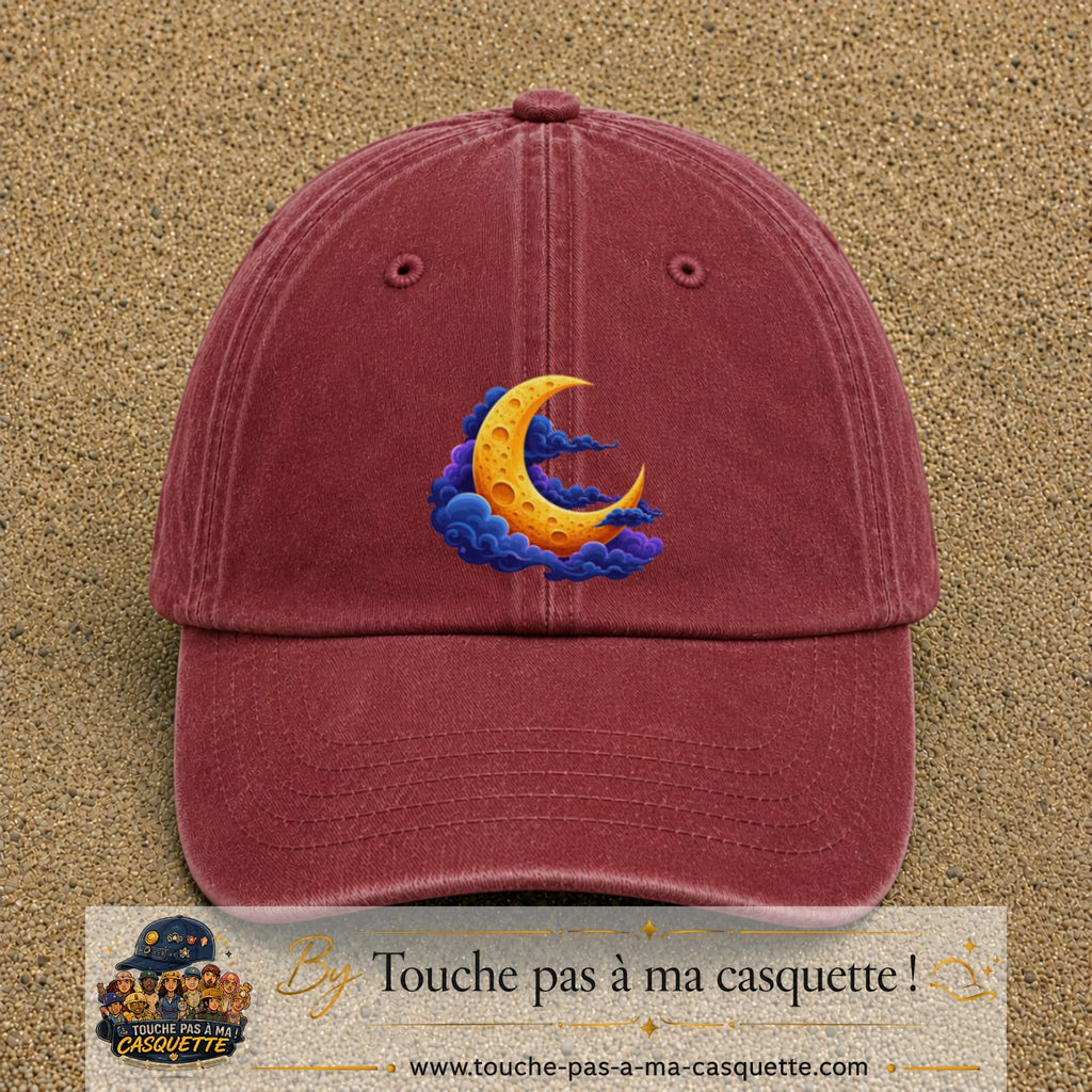Casquette baseball Rouge délavé - Bordeaux délavé 100% coton avec motif Lune croissant 7 cm - image principale