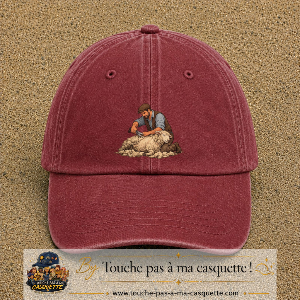 Casquette baseball Rouge délavé - Bordeaux délavé 100% coton avec motif Tonte de mouton 7 cm - image principale