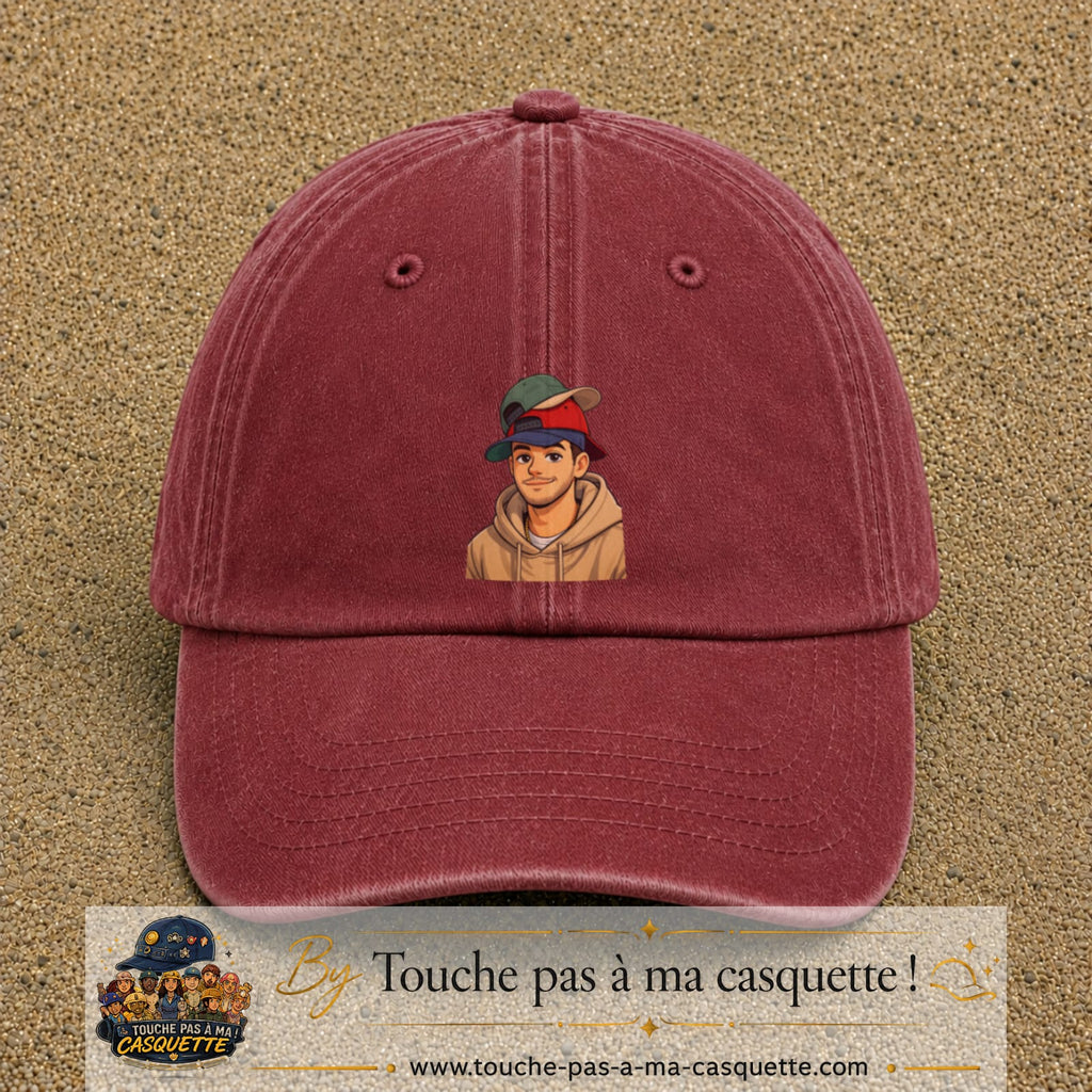 Casquette Rouge délavé - Bordeaux délavé 100% coton avec motif Portrait homme casquettes 7 cm - image principale