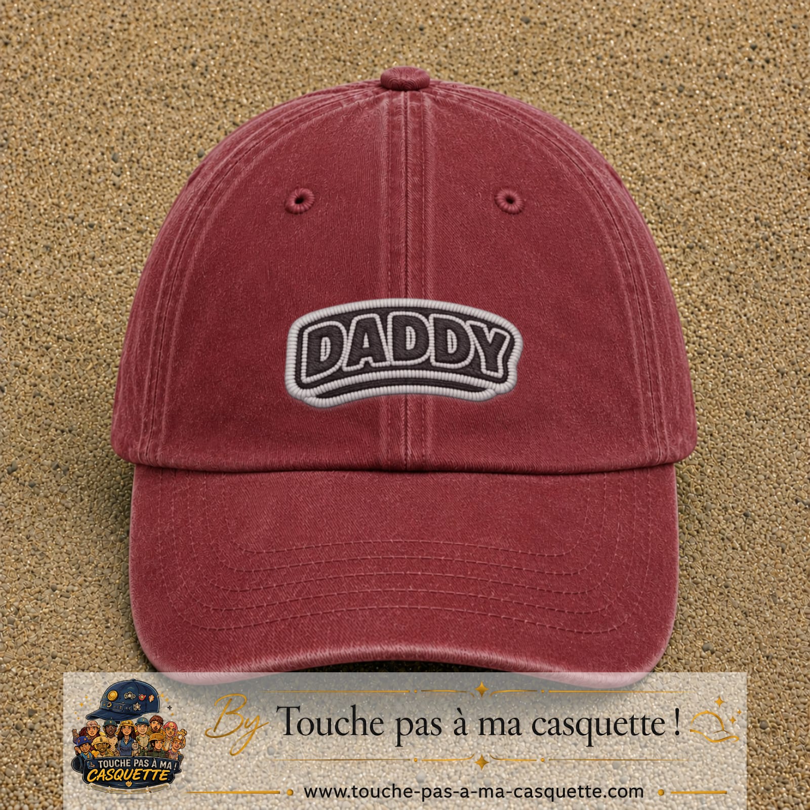 Casquette Rouge délavé - Bordeaux délavé motif Message Daddy 5 cm - vue principale