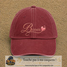 Casquette baseball Rouge délavé - Bordeaux délavé 100% coton avec visuel Bisous cœur 7 cm - image produit principale