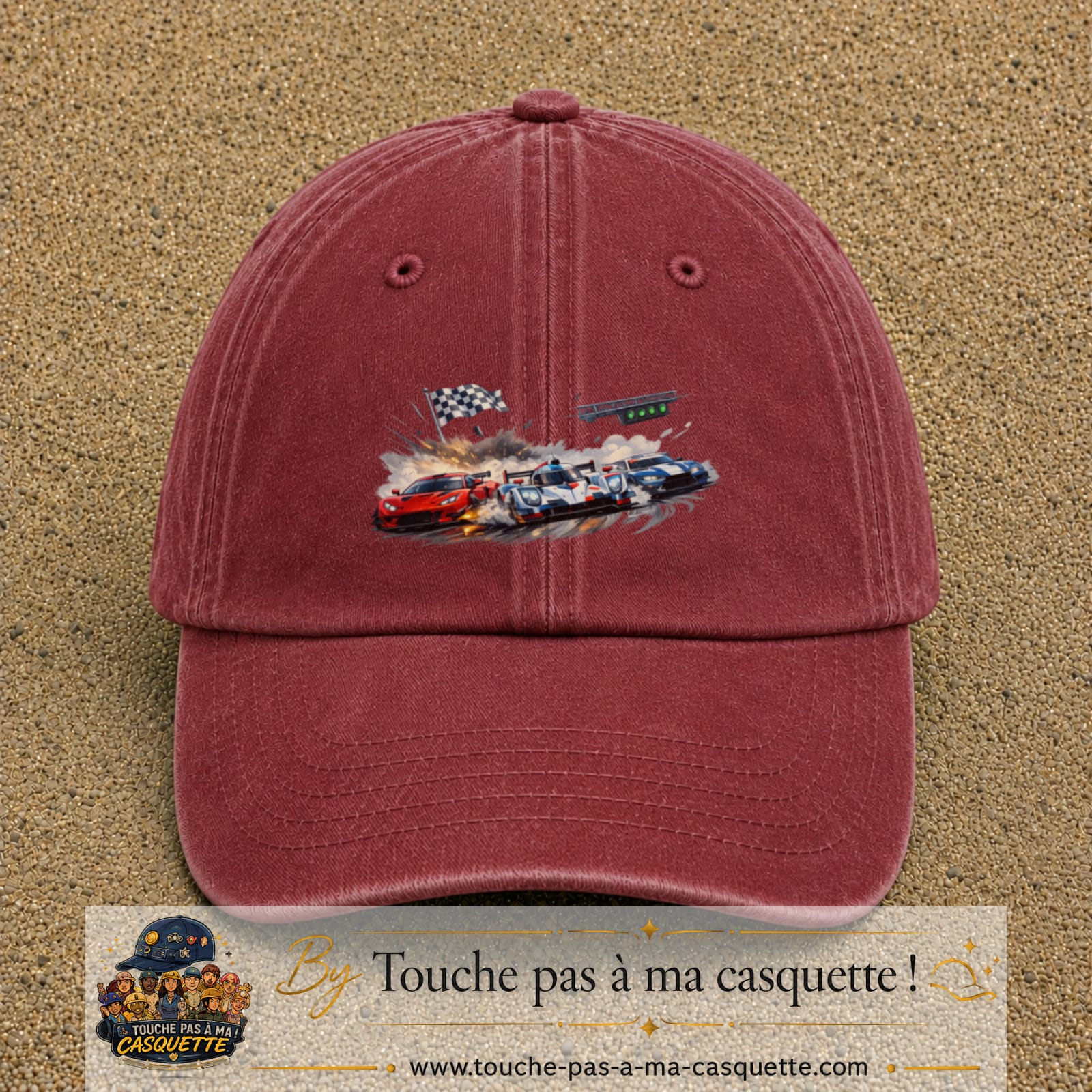 Casquette baseball Rouge délavé - Bordeaux délavé 100% coton avec motif Voitures de course 7 cm - image principale