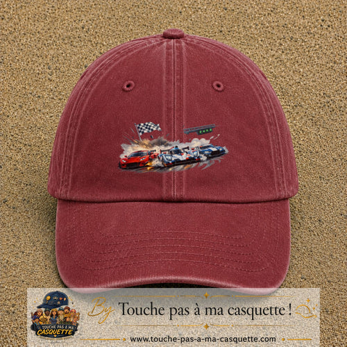 Casquette baseball Rouge délavé - Bordeaux délavé 100% coton avec motif Voitures de course 7 cm - image principale