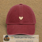 Casquette Rouge délavé - Bordeaux délavé 100% coton avec motif Cœur bohème 3 cm - image principale