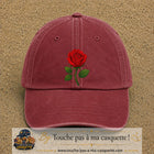 Casquette baseball Rouge délavé - Bordeaux délavé 100% coton avec motif Fleur de rose 7 cm - image principale