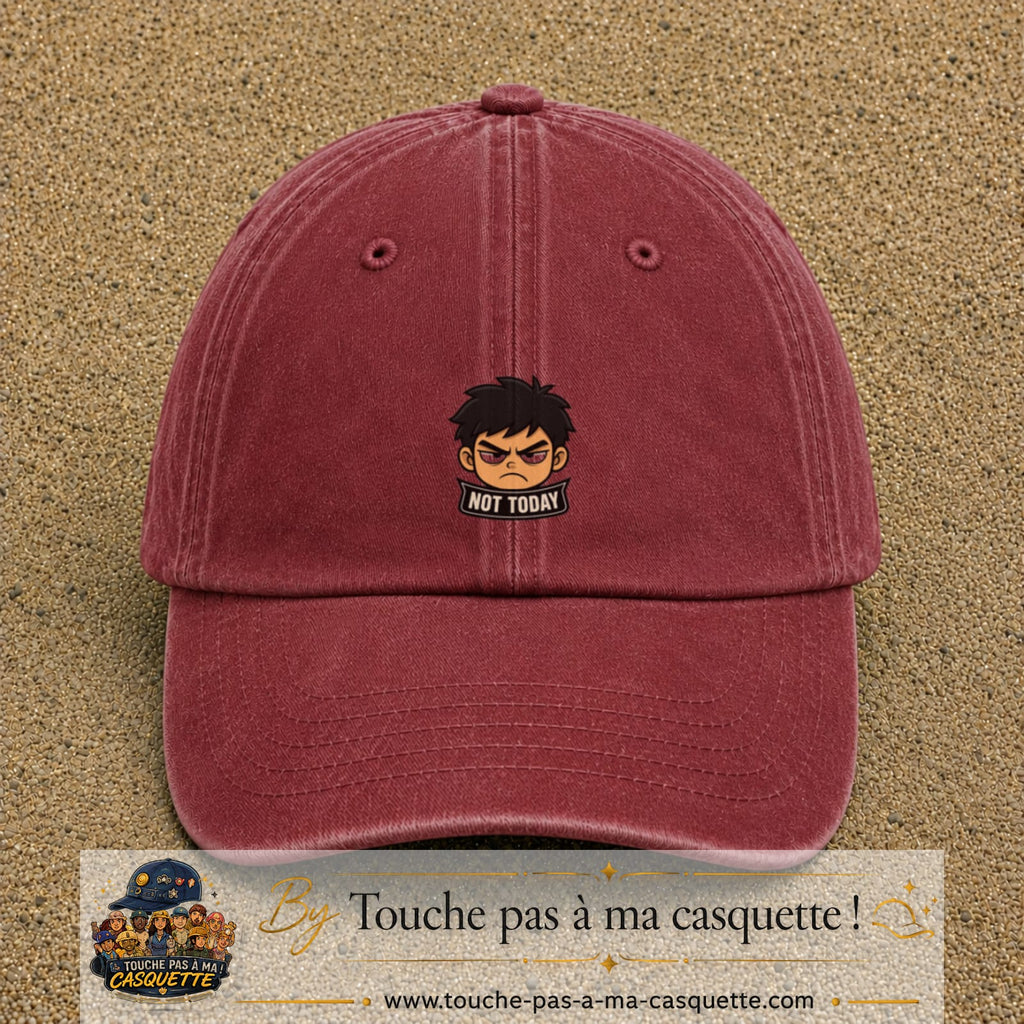 Casquette Rouge délavé - Bordeaux délavé 100% coton avec motif Not Today manga 5 cm - image principale