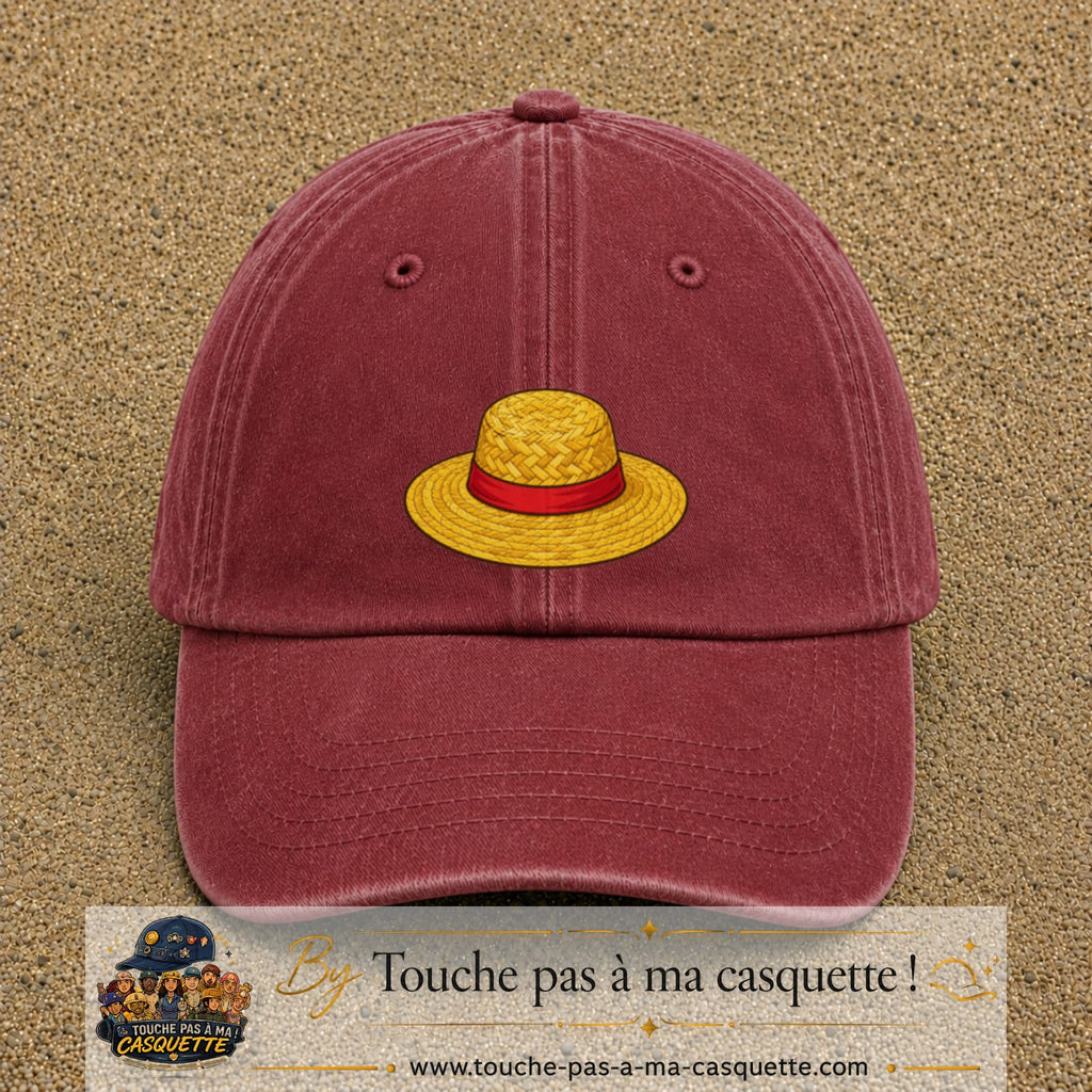 Casquette baseball Rouge délavé - Bordeaux délavé 100% coton avec motif Chapeau de paille 5 cm - image principale