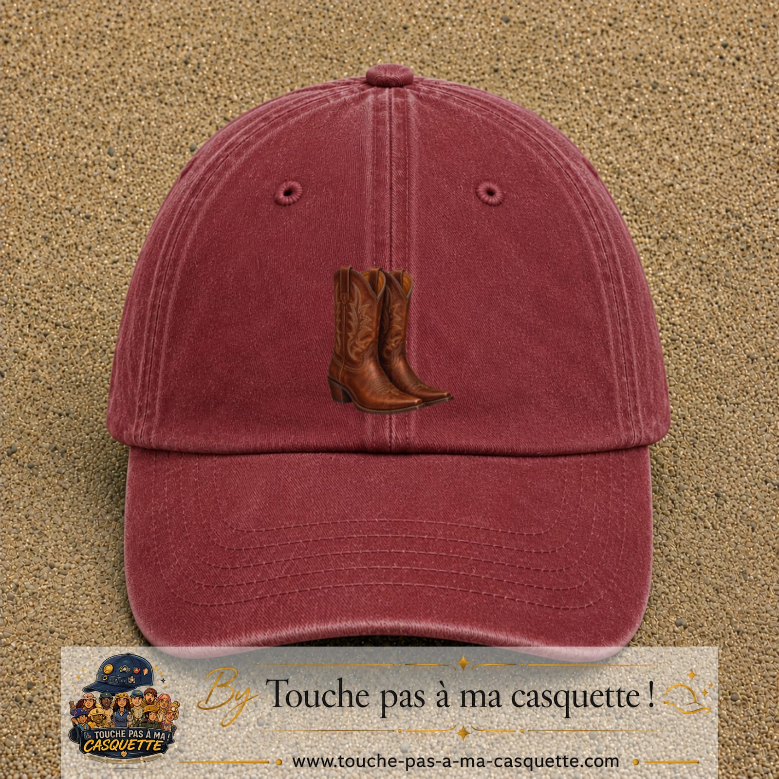 Casquette Rouge délavé - Bordeaux délavé 100% coton avec motif Bottes cowboy 7 cm - image principale