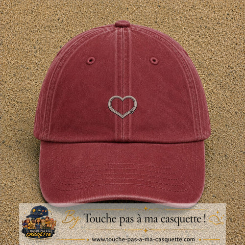Casquette Rouge délavé - Bordeaux délavé motif Cœur contour minimal 3 cm - vue principale