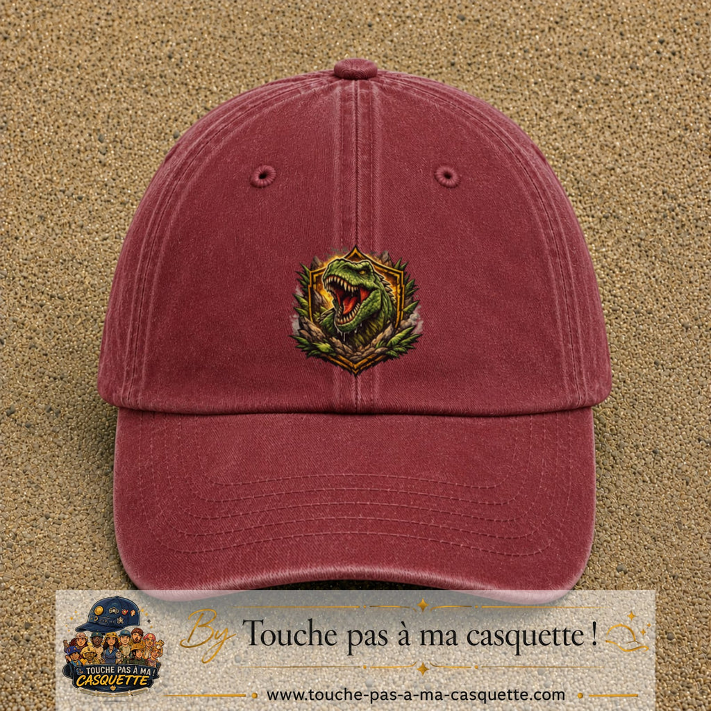 Casquette Rouge délavé - Bordeaux délavé 100% coton avec motif T-Rex rugissant 7 cm - image principale