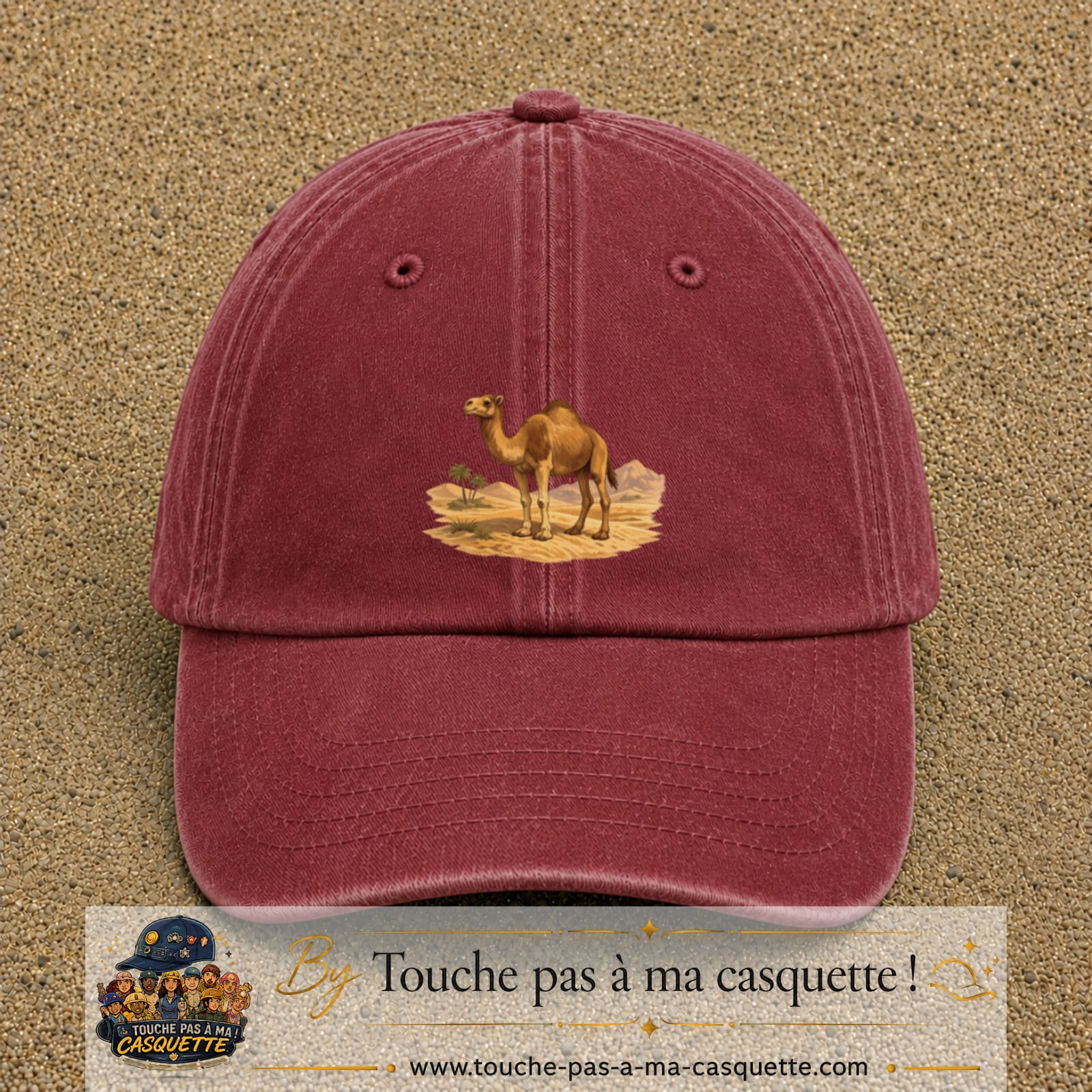 Casquette baseball Rouge délavé - Bordeaux délavé 100% coton avec motif Chameau du désert 7 cm - image principale