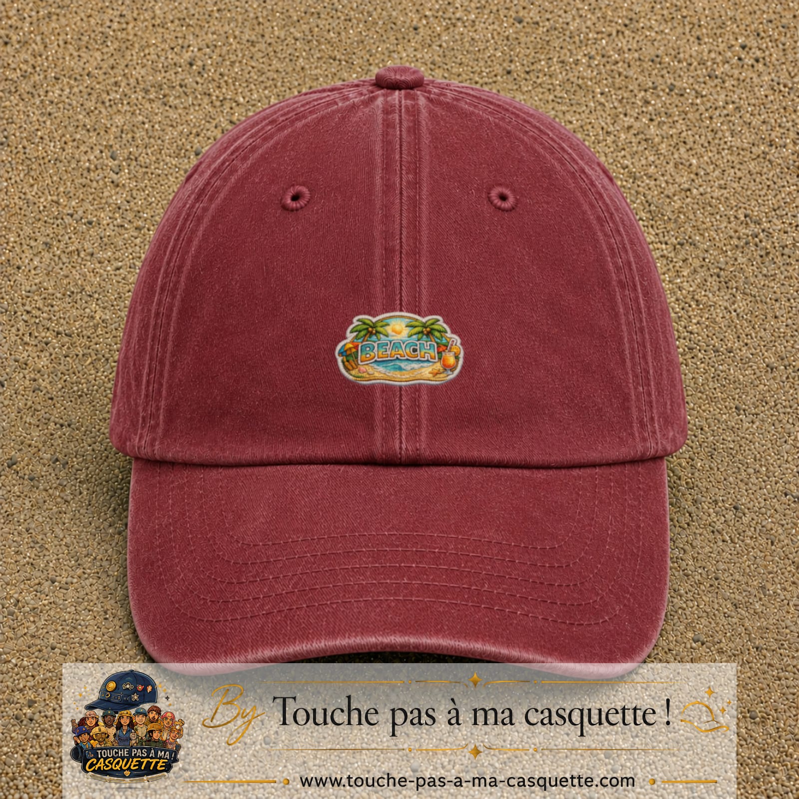 Casquette Rouge délavé - Bordeaux délavé motif Plage tropicale Beach 3 cm - vue principale