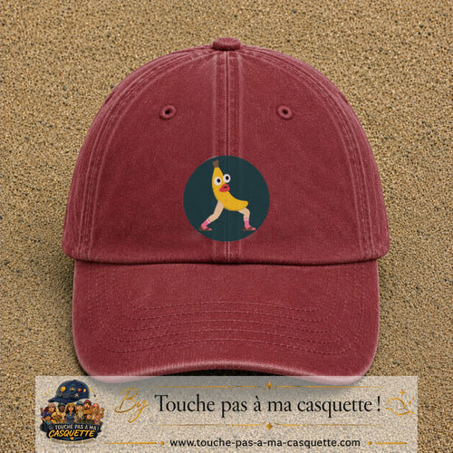 Casquette baseball Rouge délavé - Bordeaux délavé 100% coton avec visuel Banane drôle 7 cm - image produit principale
